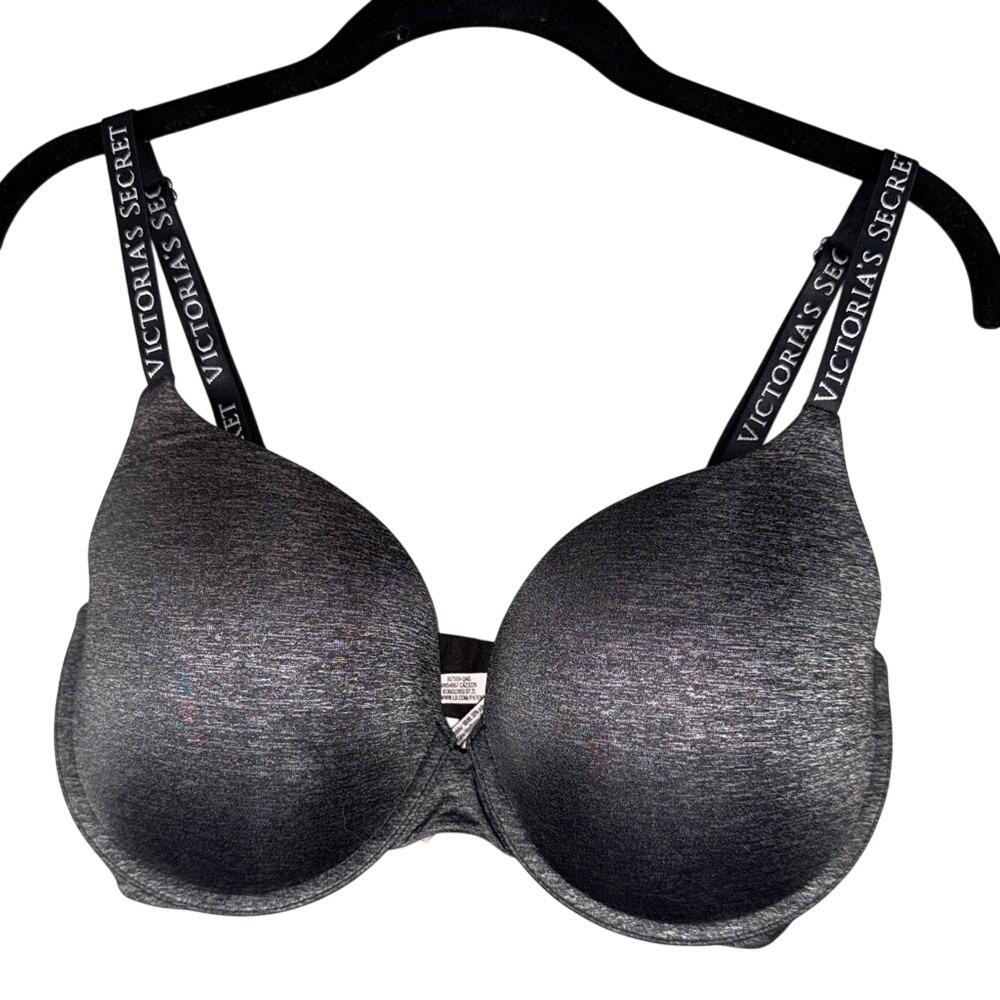 Victoria's Secret T-shirt Push-up Bra Heather‎ Charcoal Second Skin 36DDD